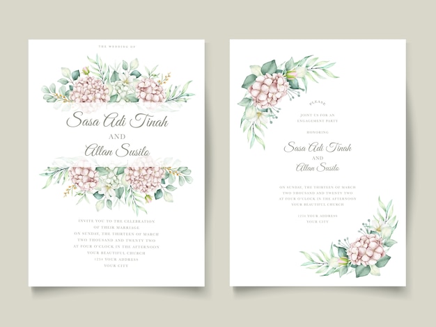 Watercolor floral and leaves wedding invitation card set