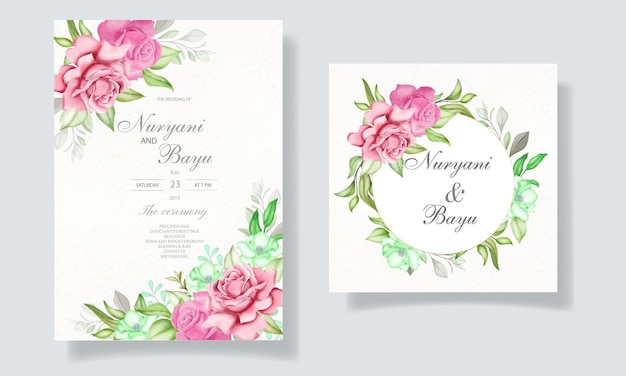 watercolor floral and leaves wedding invitation card