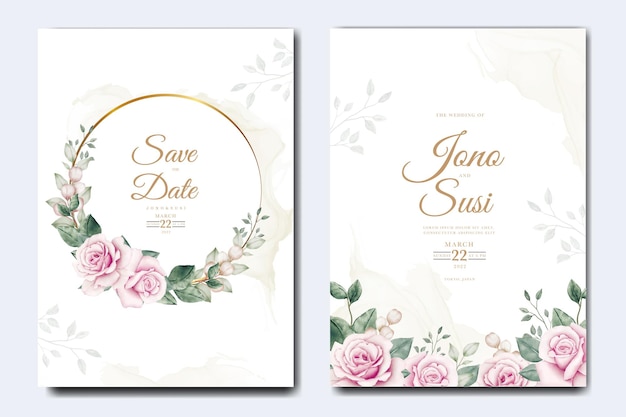 Watercolor floral and leaves wedding invitation card