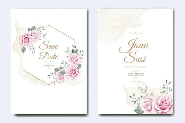 Watercolor Floral And Leaves Wedding Invitation Card