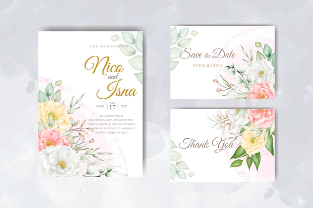 Vector watercolor floral and leaves wedding invitation card