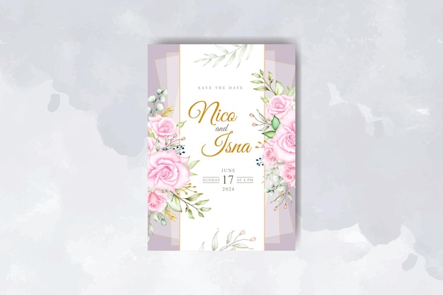 watercolor floral and leaves wedding invitation card