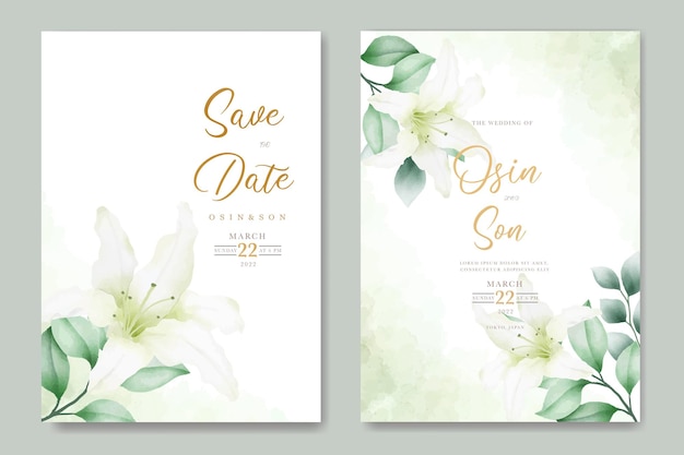 Vector watercolor floral lily wedding card design
