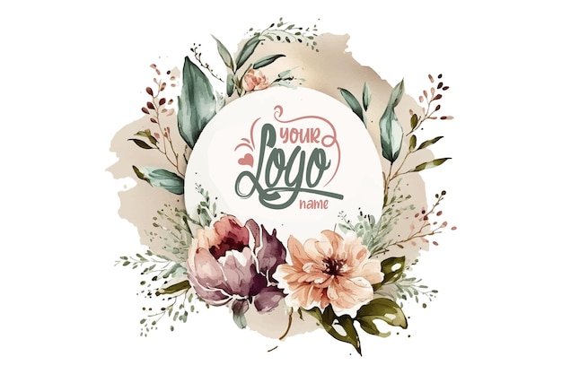 Watercolor Floral Logo Round Floral Logo modern Watercolor Logo Logo Design Calligraphy Logo