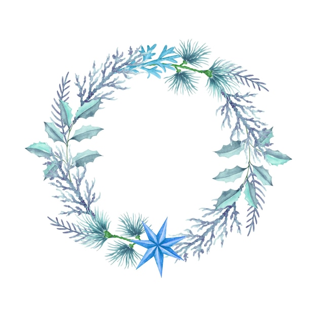 Watercolor floral merry christmas wreath in winter style