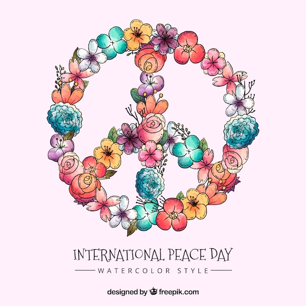 Vector watercolor floral peace symbol