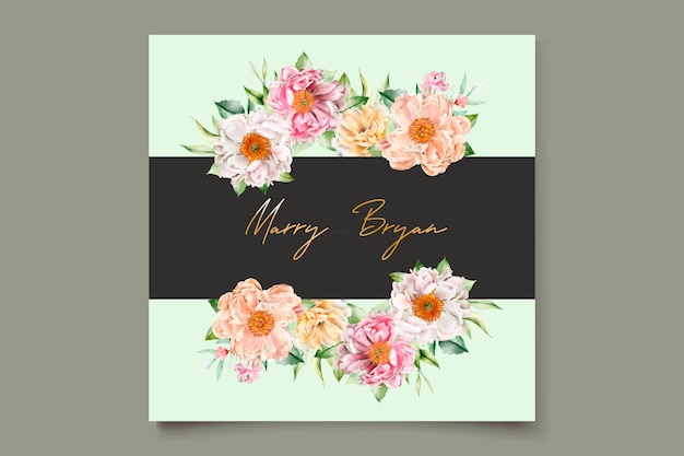 水彩花の牡丹とバラの結婚式の招待カード