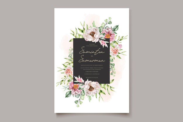 Watercolor floral peonies and roses invitation card