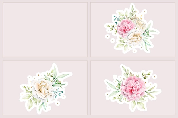 Vector watercolor floral peonies sticker illustration