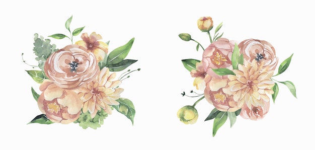 Watercolor floral pink  bouquets