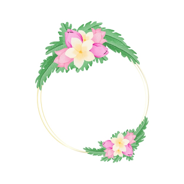 Акварель цветочная рамка кольца с рукой рисовать цветок и листья