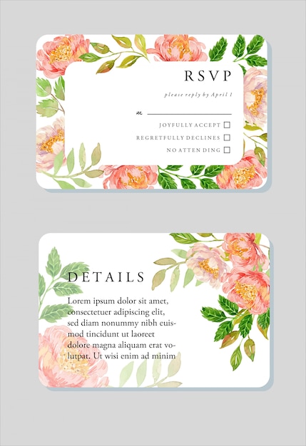 Watercolor Floral Rose Gold Pink Peony RSVP Card