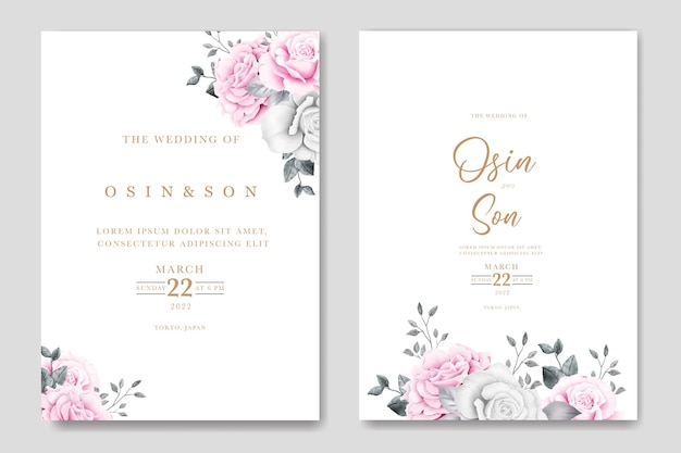 Watercolor Floral Roses Pink and White Wedding Invitation card