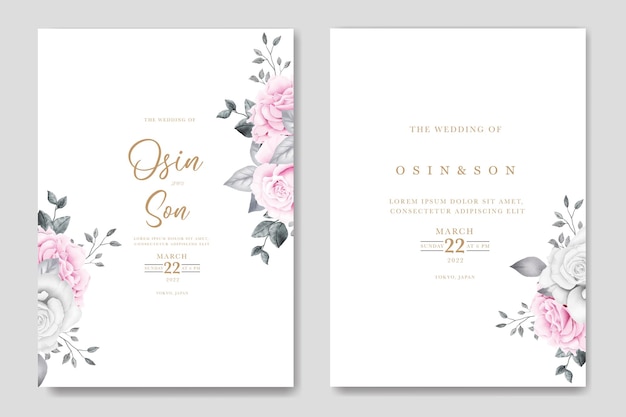 Watercolor Floral Roses Pink and White Wedding Invitation card