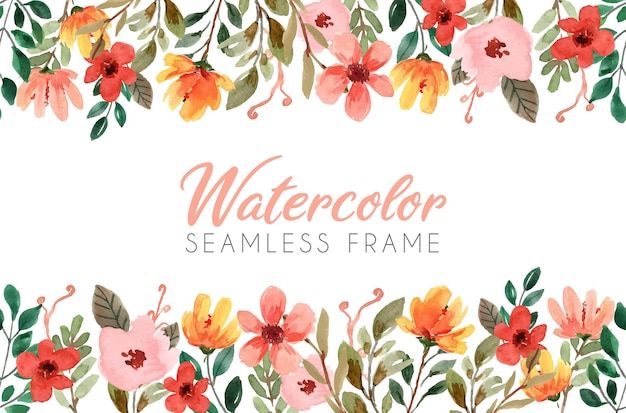 Vector watercolor floral seamless frame with yellow and orange blossom elements