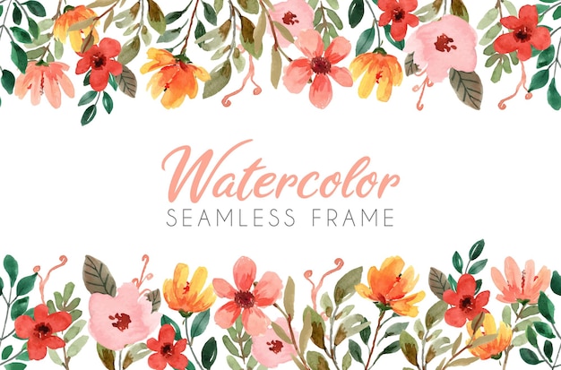 Watercolor floral seamless frame with yellow and orange blossom elements