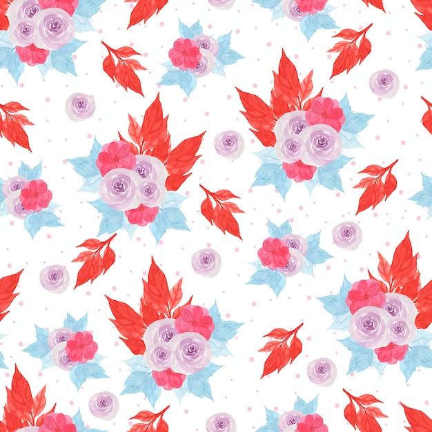 Watercolor floral seamless pattern with beautiful purple roses