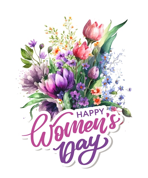 수채화 꽃 봄 꽃다발 여성의 날 인사말 카드