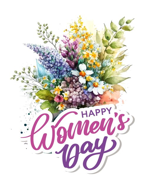 Vector watercolor floral spring bouquet womens day greeting card