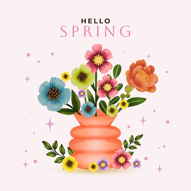 Vector watercolor floral spring illustration with vase