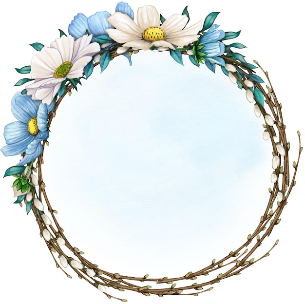 Watercolor floral spring wreath