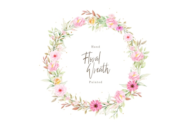 Watercolor floral summer wreath illustration