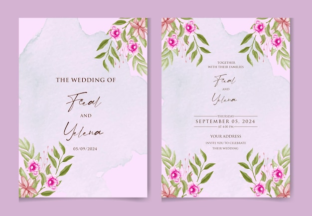 watercolor floral template with wedding invitation