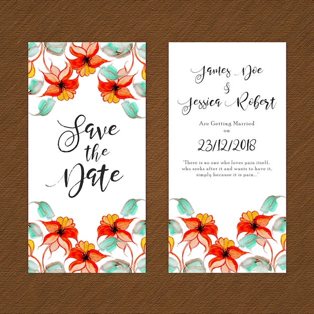 Watercolor Floral Vintage Invitation Card with stripes