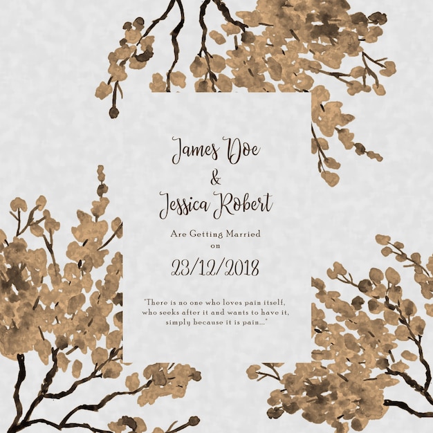 Vector watercolor floral vintage wedding invitation card