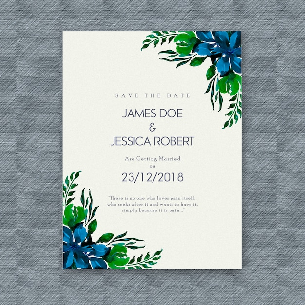 Акварельная цветочная винтажная свадебная пригласительная открытка