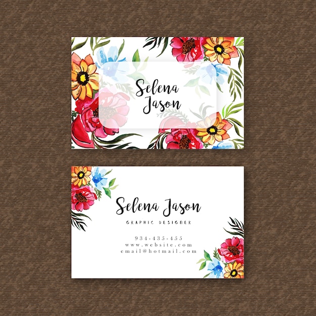 Vector watercolor floral visiting card template