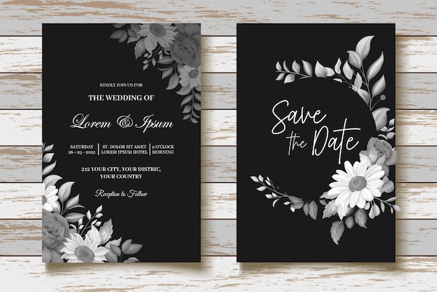 Watercolor Floral Wedding Card Set with Dark Flowers