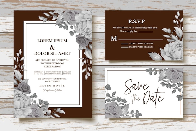 Watercolor Floral Wedding Card Set with Dark Flowers