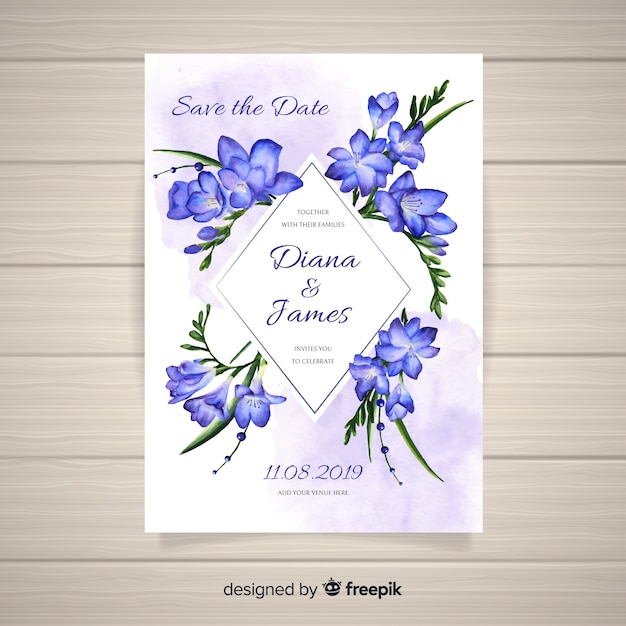 Watercolor floral wedding card template