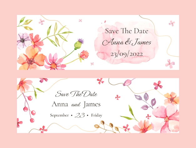 Watercolor floral wedding celebration horizontal banner