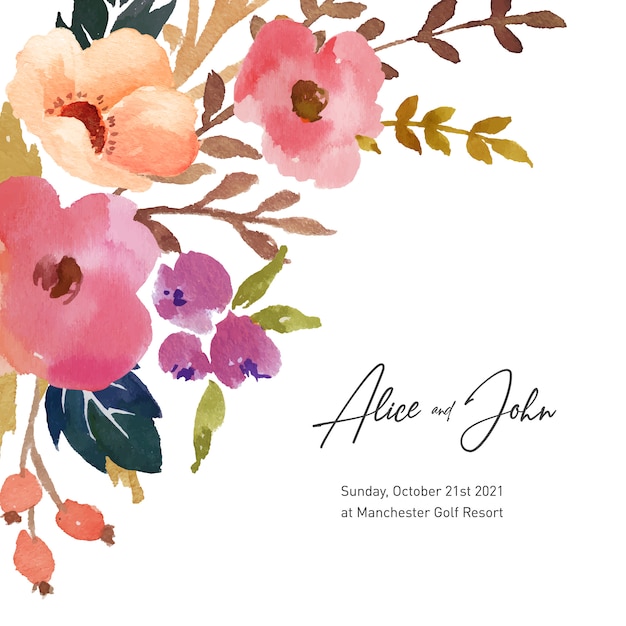 Watercolor floral wedding and engagement invitation free vector