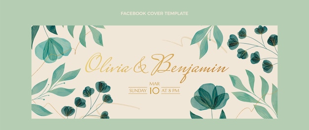 Vector watercolor floral wedding facebook cover