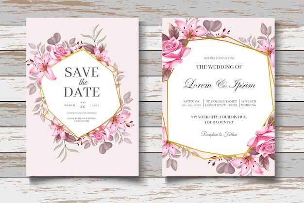 Watercolor Floral Wedding Invitation Cad Set Template