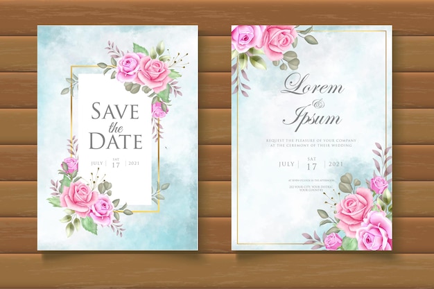 Watercolor floral wedding invitation cad set template