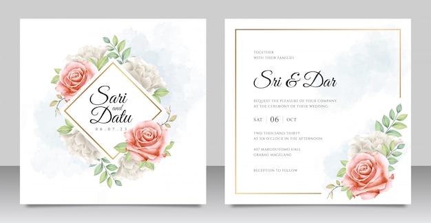 Watercolor floral wedding invitation card set template