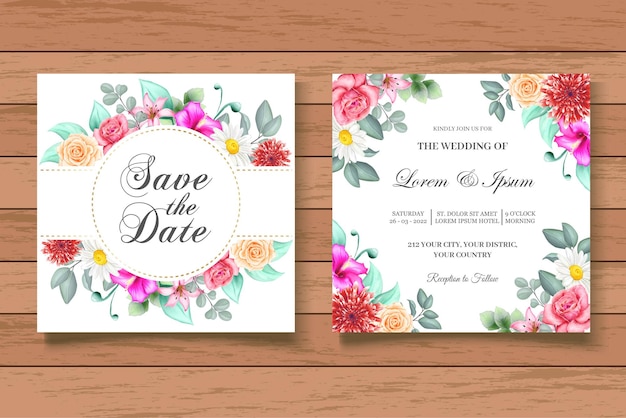 Watercolor Floral Wedding Invitation Card Set