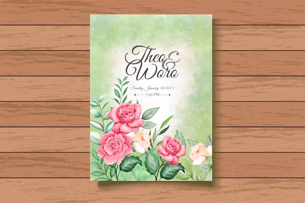 水彩花の結婚式の招待カードセット