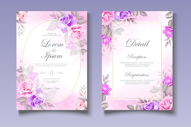 Watercolor Floral Wedding Invitation Card Set