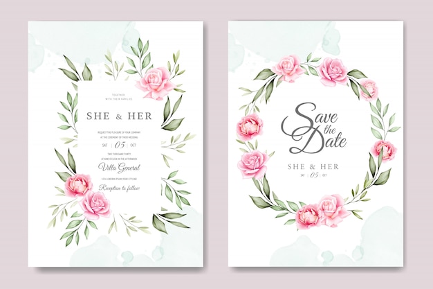 Watercolor floral wedding invitation card template