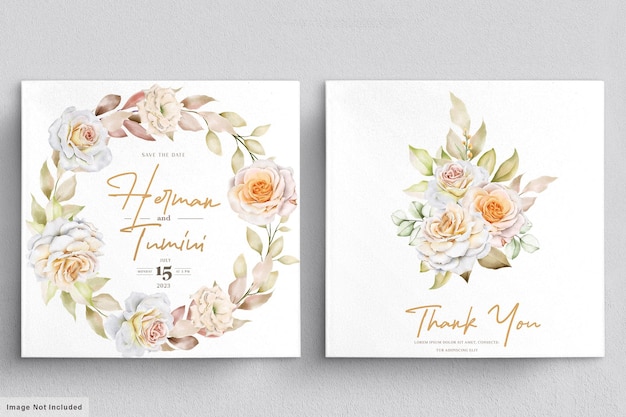 수채화 꽃 결혼식 초대 카드 템플릿