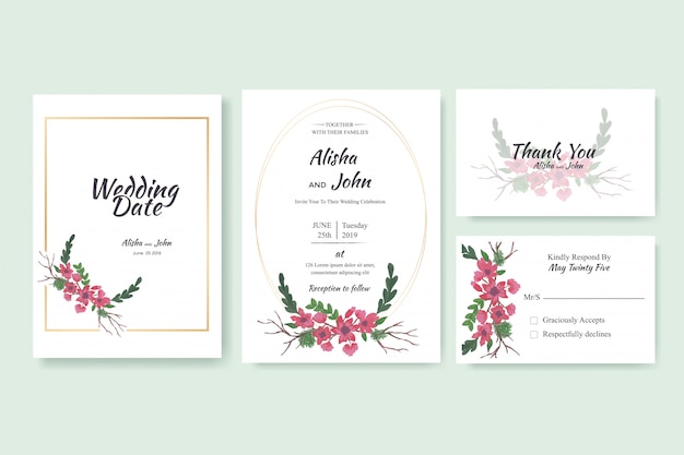 水彩花の結婚式の招待状カードのテンプレート