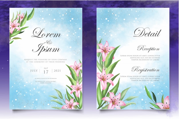 Watercolor floral wedding invitation card template