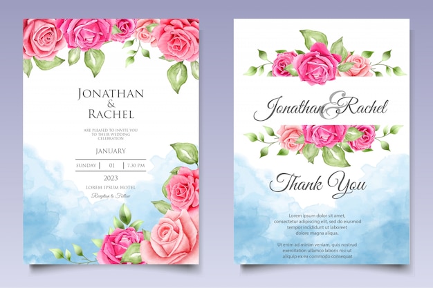 Watercolor floral wedding invitation card template