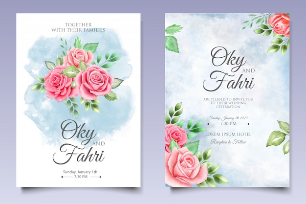 Watercolor floral wedding invitation card template