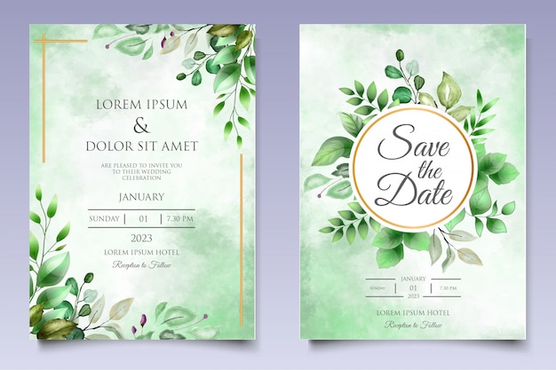 Watercolor floral wedding invitation card template